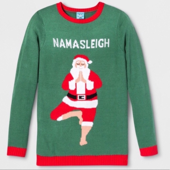 NWT Santa Yoga Pose Ugly Christmas Sweater Holiday Green Red XLarge XL - Picture 2 of 8